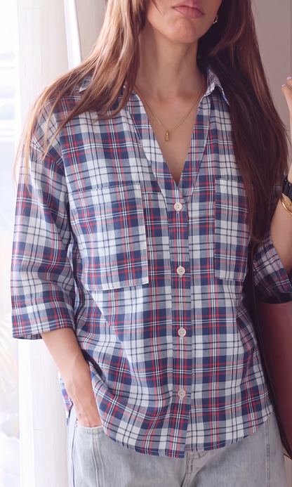 Navy Check Patch-Pocket Shirt