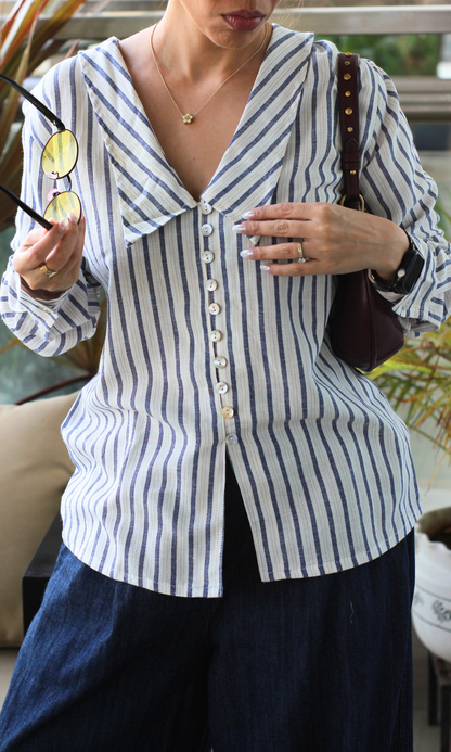 Linear Peter Pan Collared Shirt
