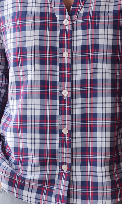 Navy Check Patch-Pocket Shirt