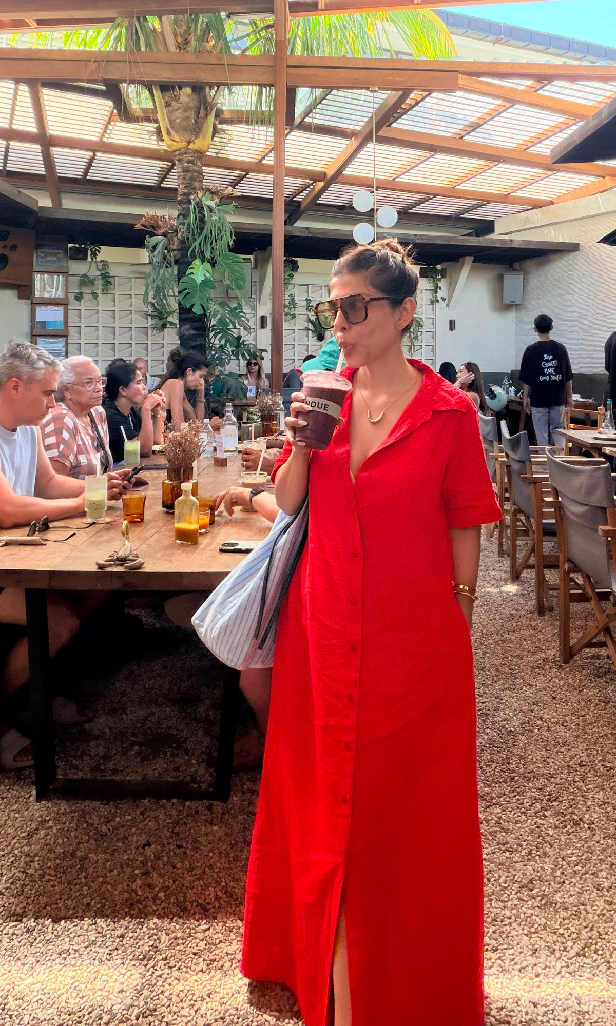 Tomato Red A-Line Maxi Shirt Dress
