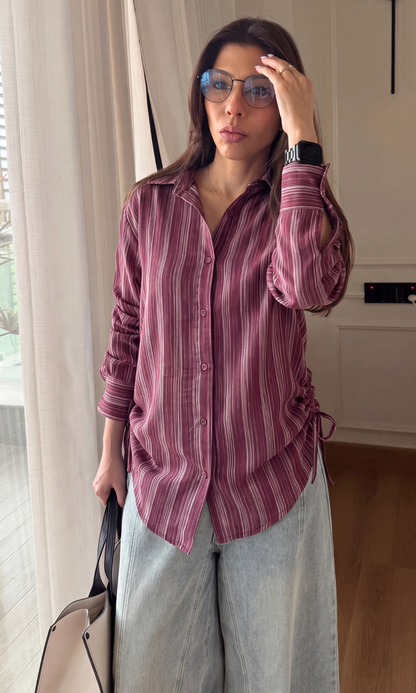 Burgundy Stripe Drawstring Shirt
