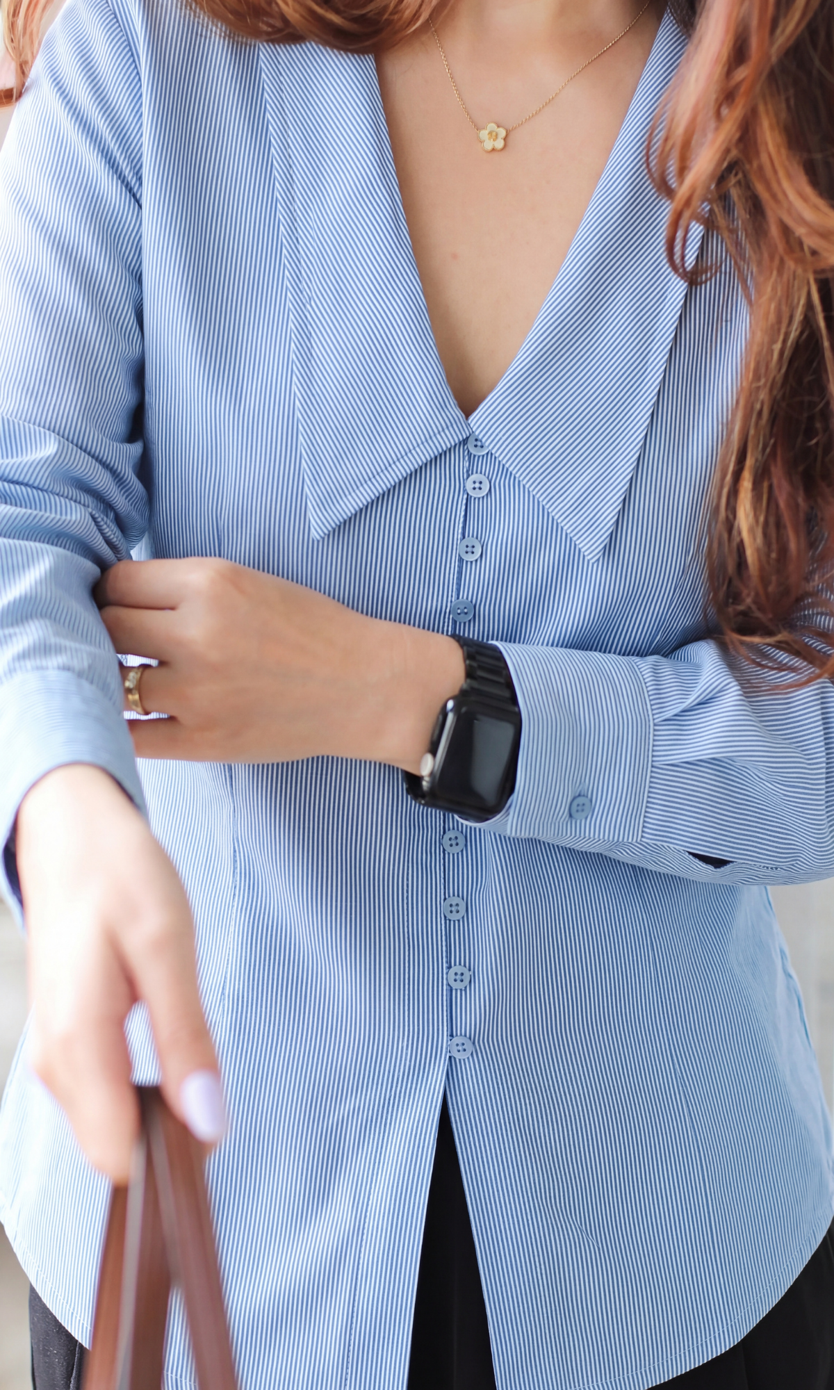 Blue Pinstripe Oversized Collar Shirt