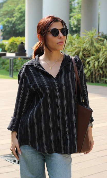 Black Striped Cotton Shirt