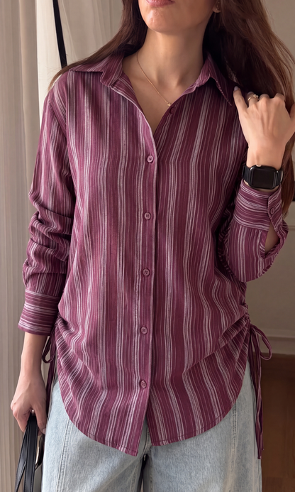 Burgundy Stripe Drawstring Shirt
