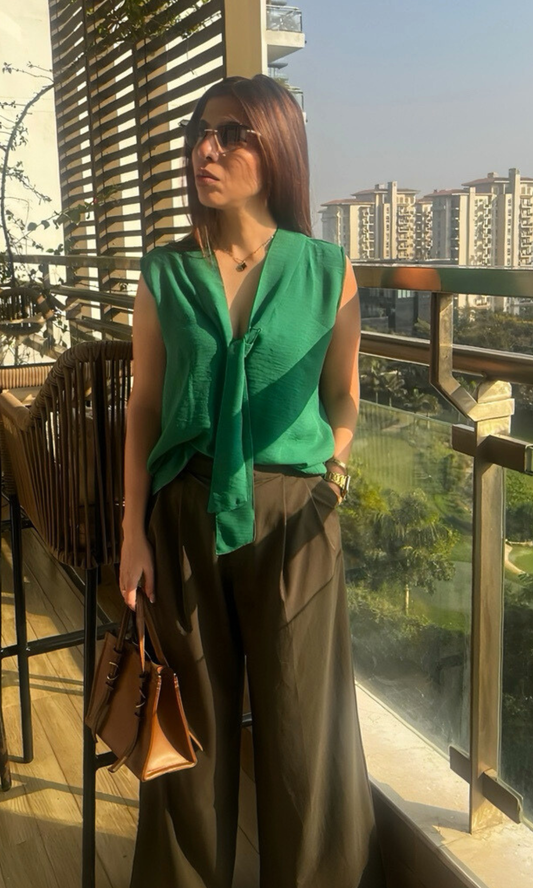 Green Tie Detail Top