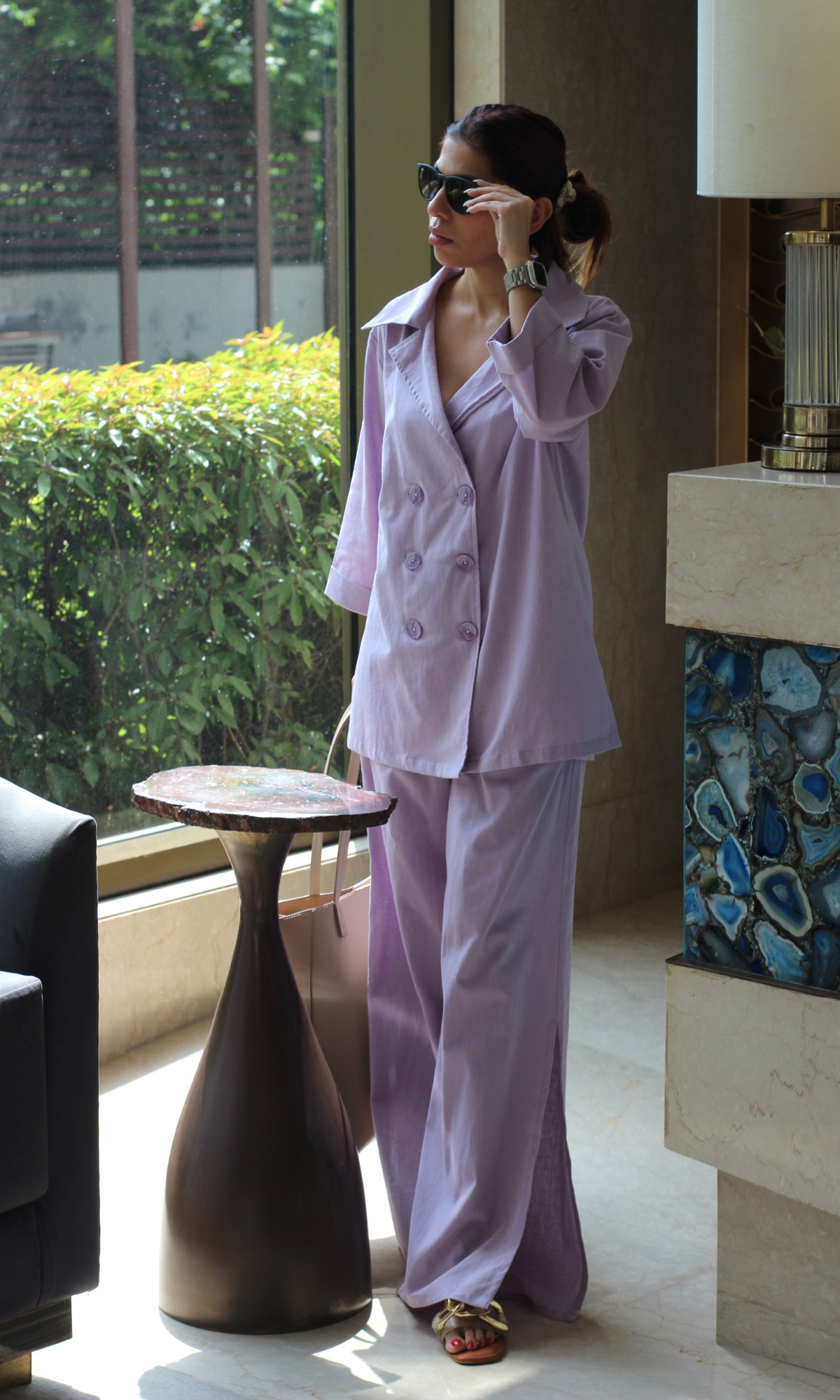 Light Purple Blazer Top with Slit Pants Co-ord