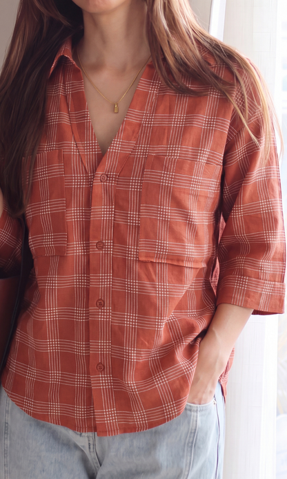 Rust Weave Terracotta Plaid Loose Shirt