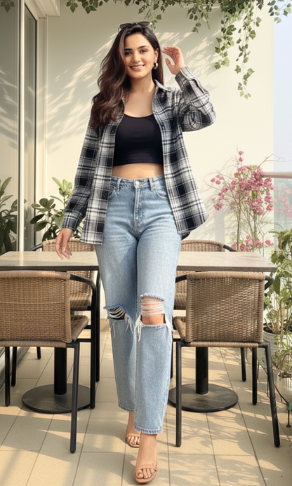 Chic black linen cut-detail kimono top, relaxed fit