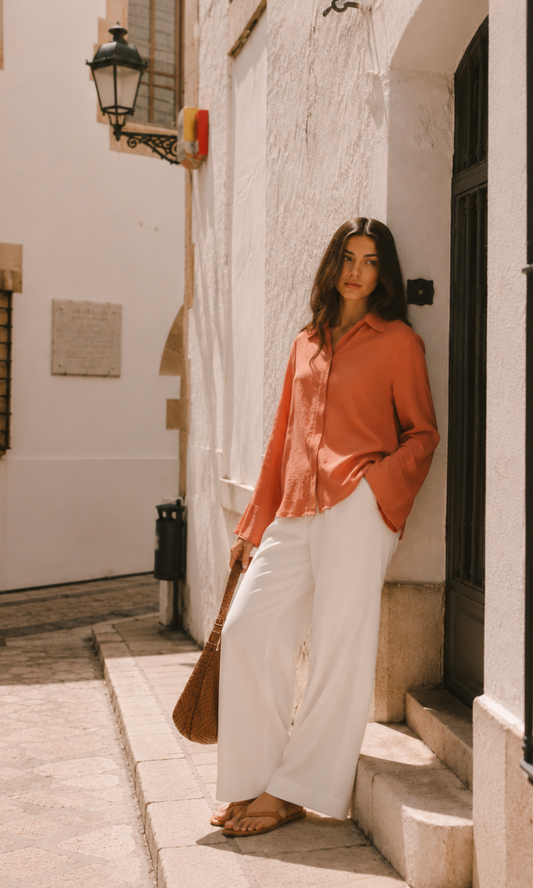 Burnt Orange Flared Sleeve Shirt
