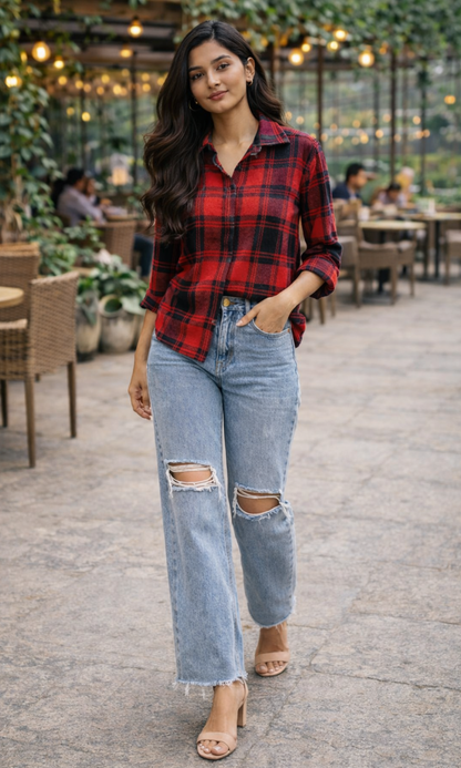 Red Black Plaid Winter Checked Shirt