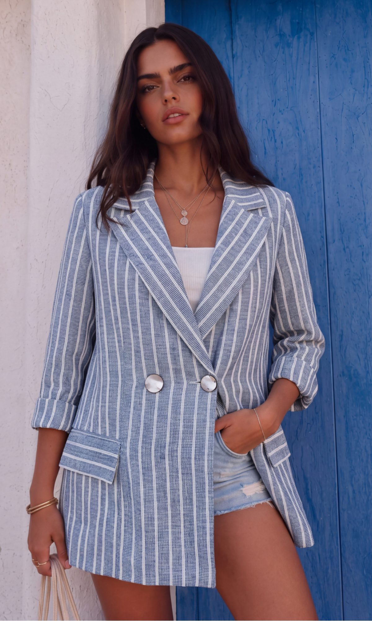 Slate & Butter Stripe Double-Breasted Blazer
