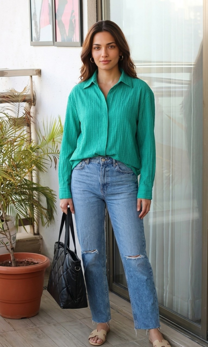 Turquoise Green Crinkled Shirt
