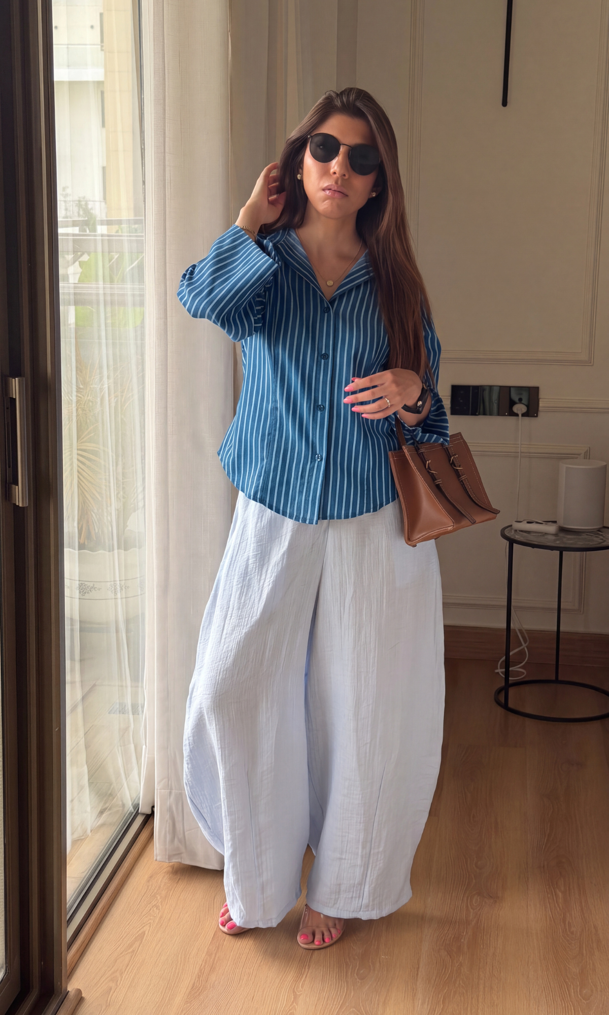 Navy Stripe Tailored Peplum Shirt