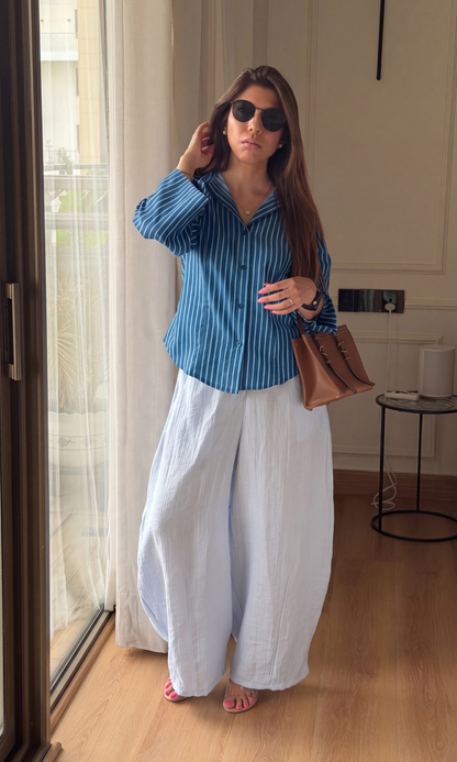 Navy Stripe Tailored Peplum Shirt