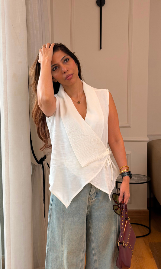Ivory Asymmetric Wrap Top