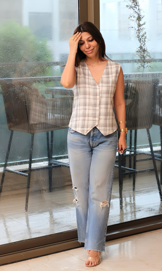 Starlit Lurex Checked Waist Coat