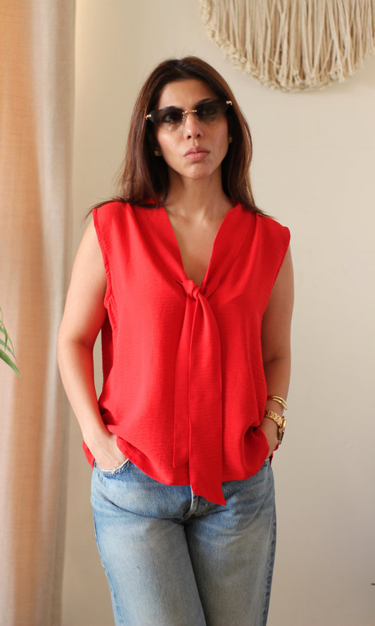 Crimson Tie Detail Top