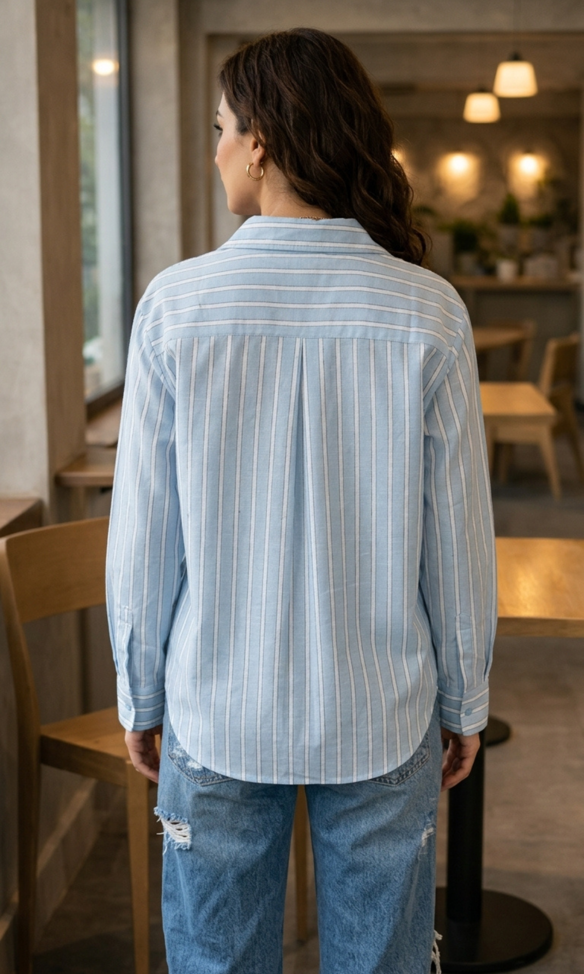 Sky White-Line Striped Shirt