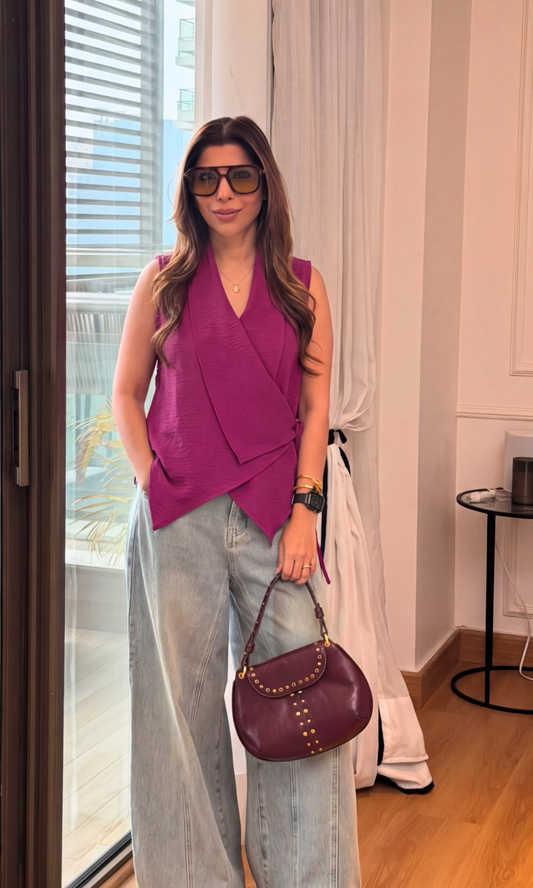 Magenta Haze Asymmetric Wrap Top