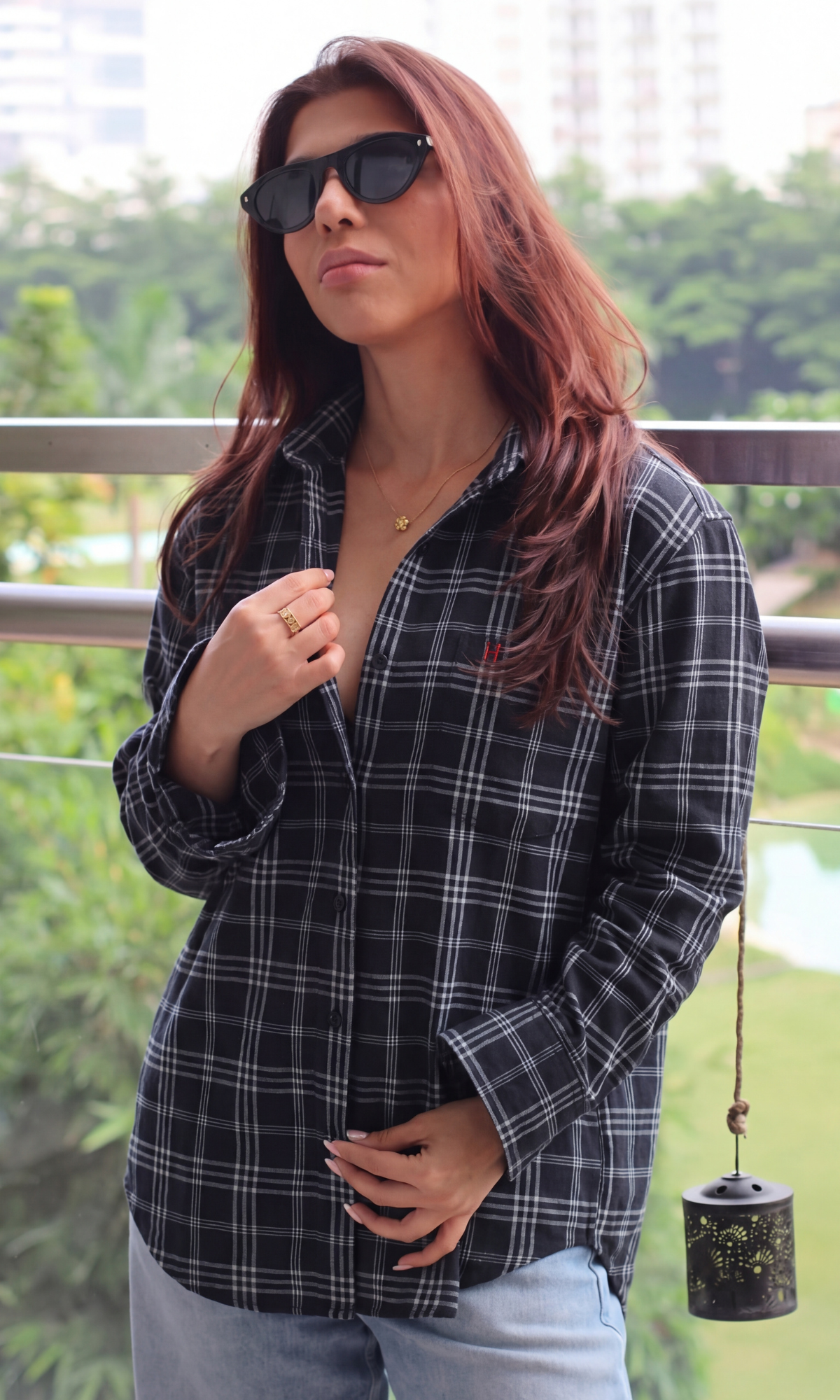 Black and Grey Linear Checked Shirt