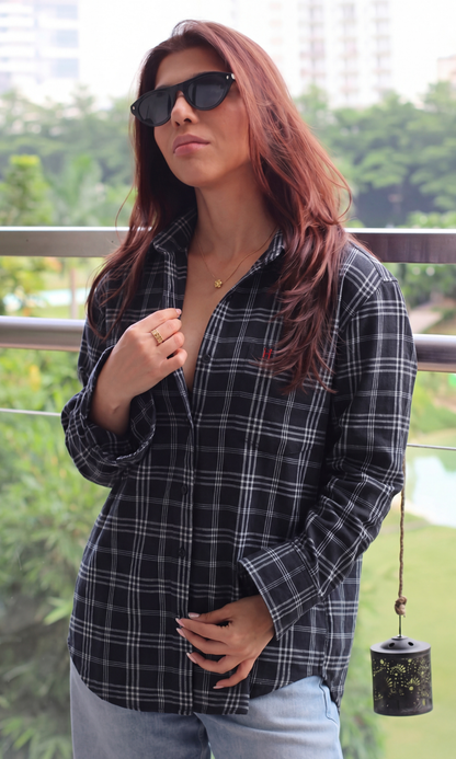 Black and Grey Linear Checked Shirt