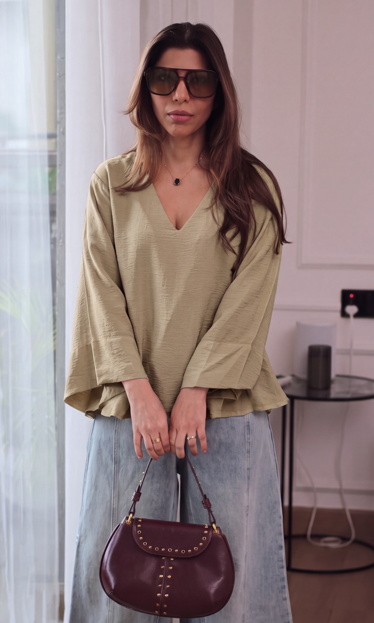 Soft Sage V-Neck Peplum Top