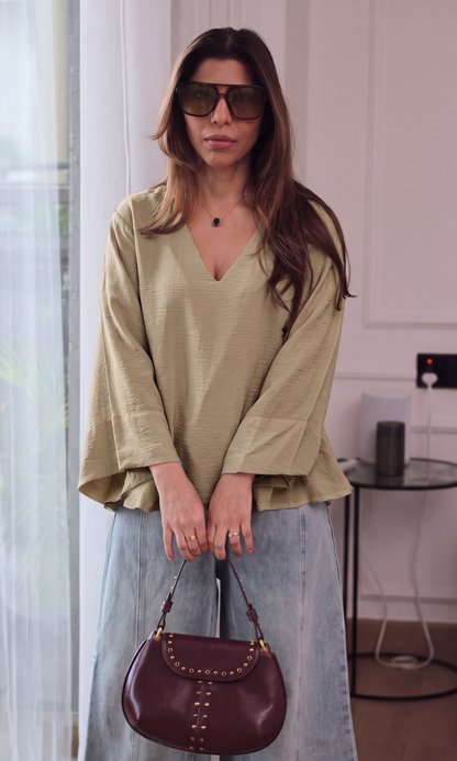 Soft Sage V-Neck Peplum Top
