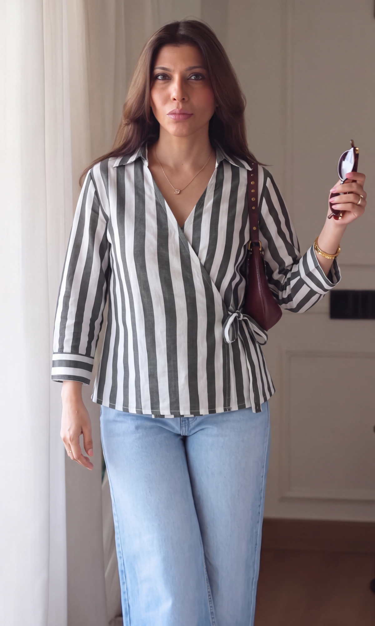 Olive Ivory Stripe Kimono Top