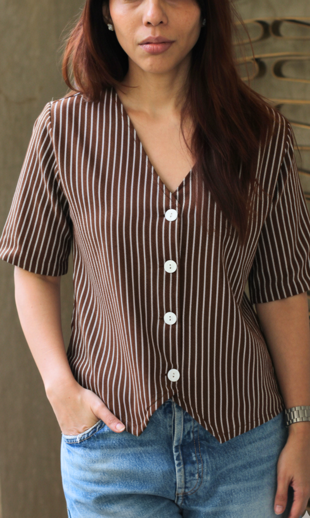 Brown Parallel Sleeved Waist Coat