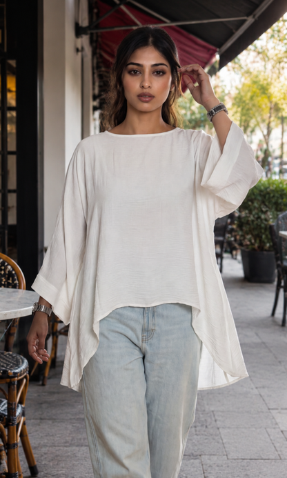 Ivory High-Low Hem Dolman Top