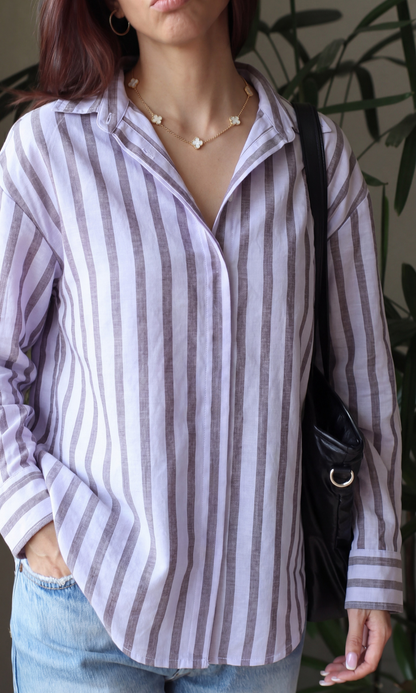 Purple Two-Tone Loose Shirt