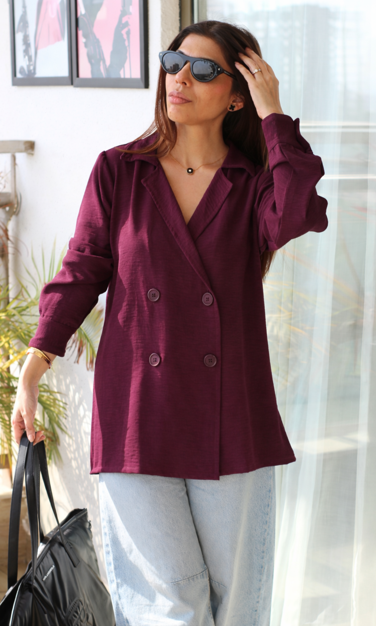 Wine Flowing Double Breasted Shirt