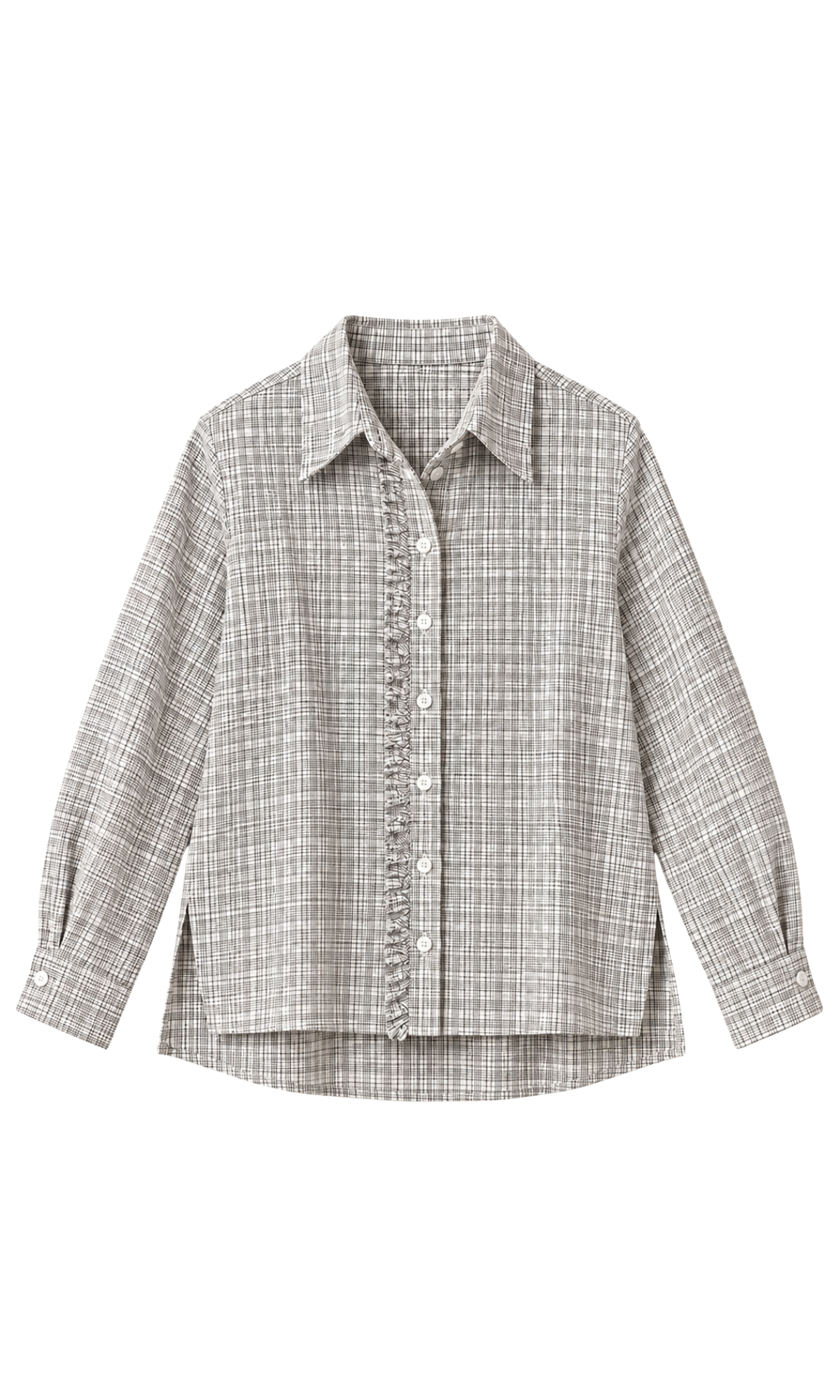 Fringe High-Low Hem Plaid Shirt