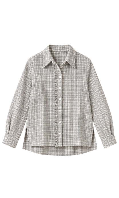 Fringe High-Low Hem Plaid Shirt