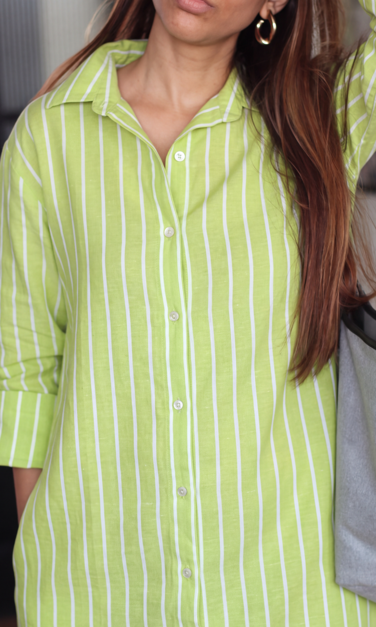 Lime Stripe Cotton Shirt-Dress