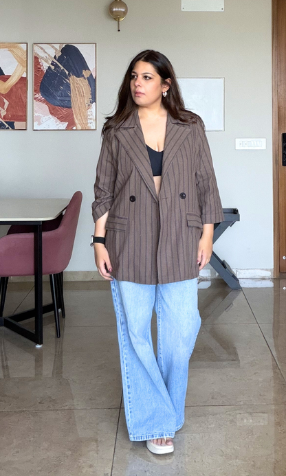 Mocha Striped Cotton Blazer