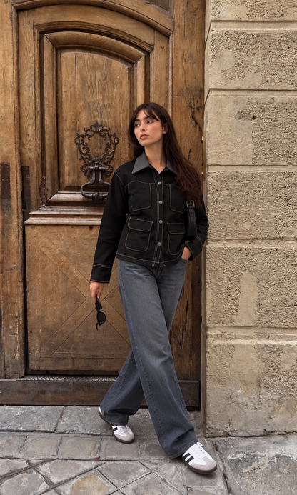 Black Denim Utility Jacket