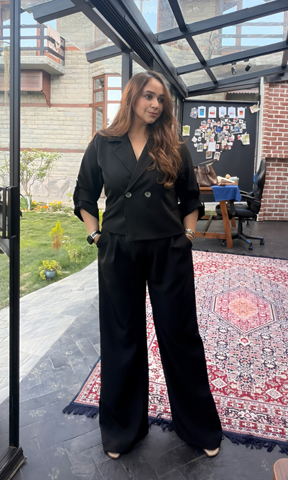Black Cropped Blazer and Pants Co-ord
