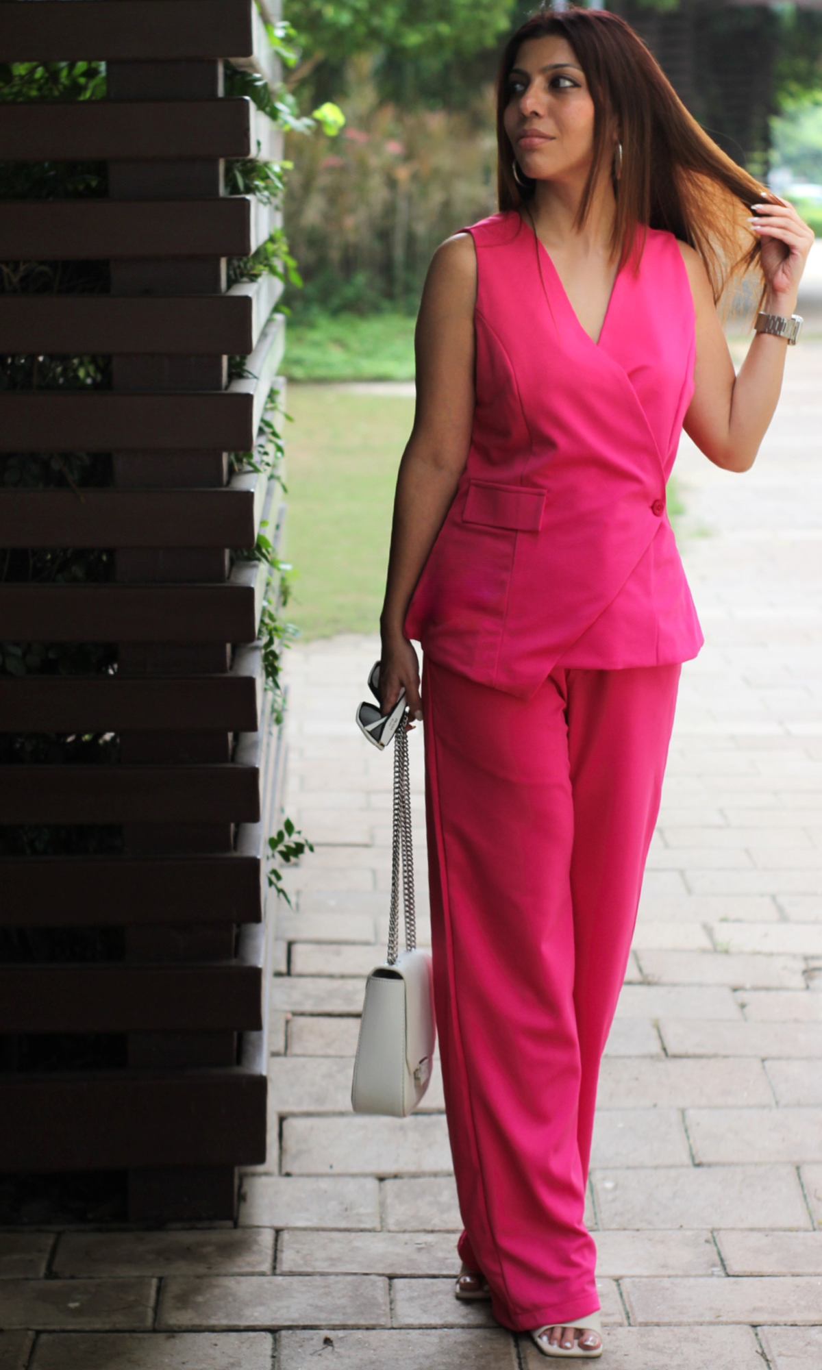 Fuchsia Pink Side Waist Coat and Pants