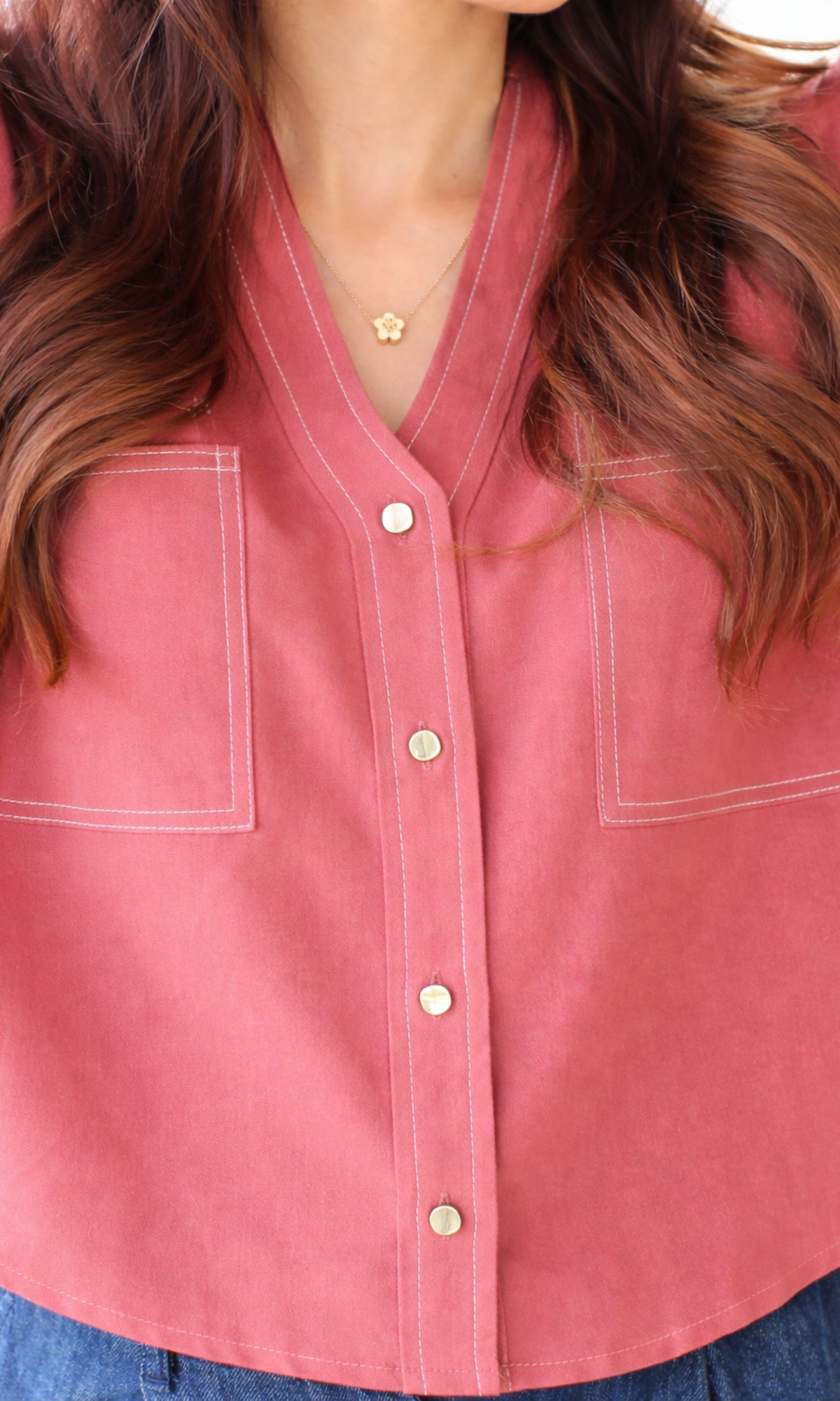 Salmon Metallic Buttoned Shirt