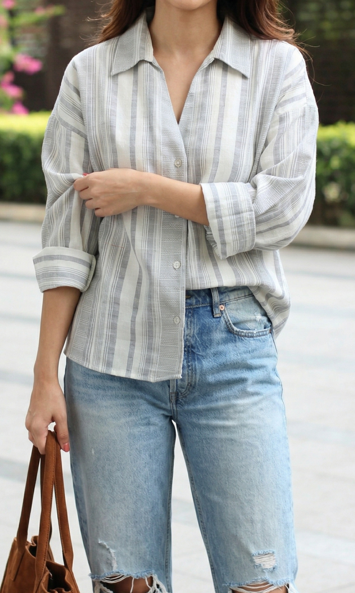Ivory Linear Cotton Loose Shirt