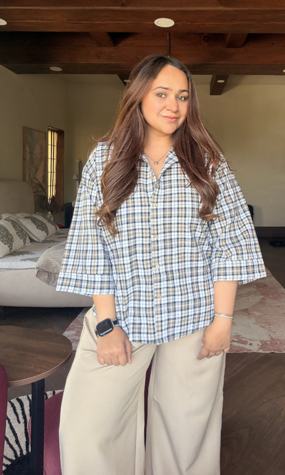 Beige-Black Flared Sleeved Shirt