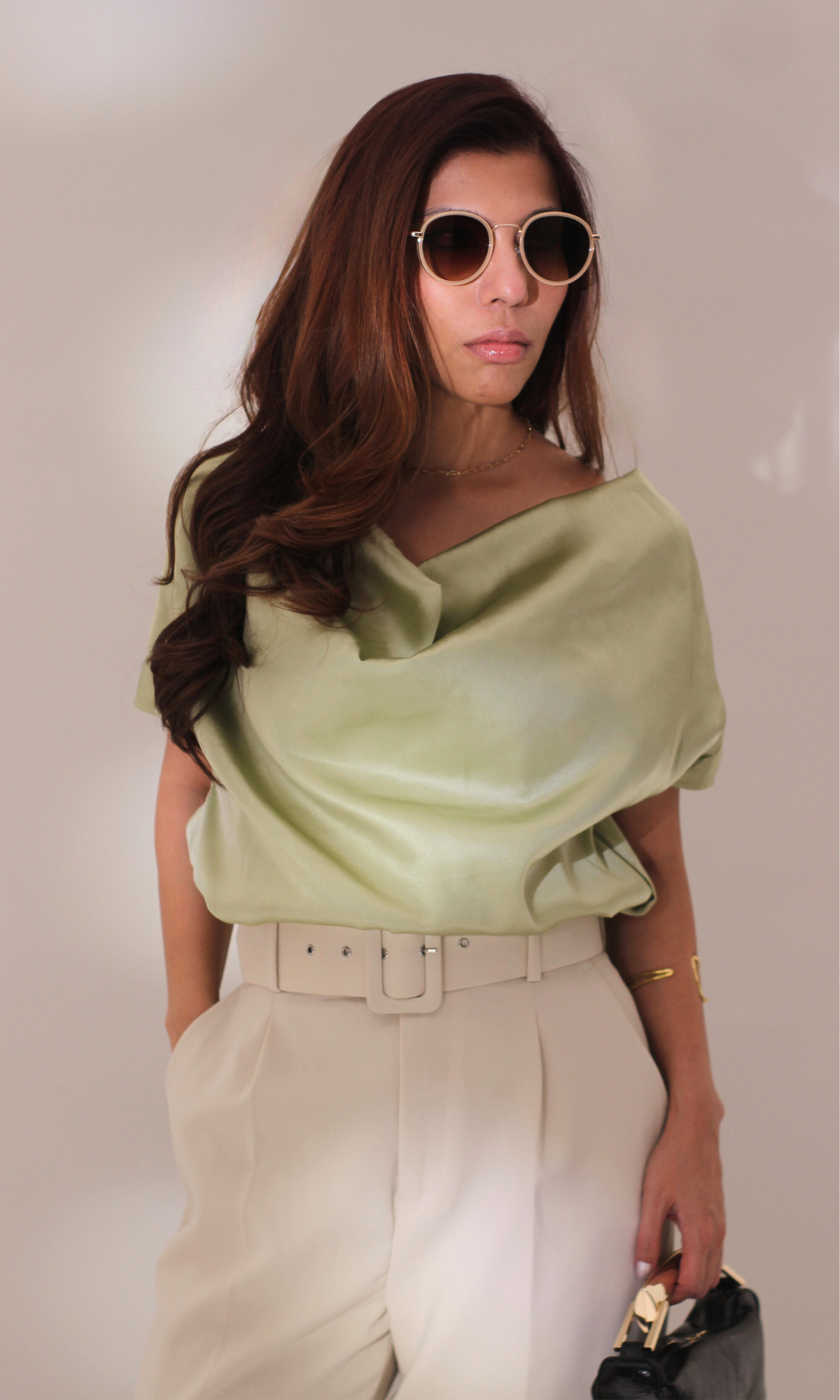 Tea Green Cowl Neck Top