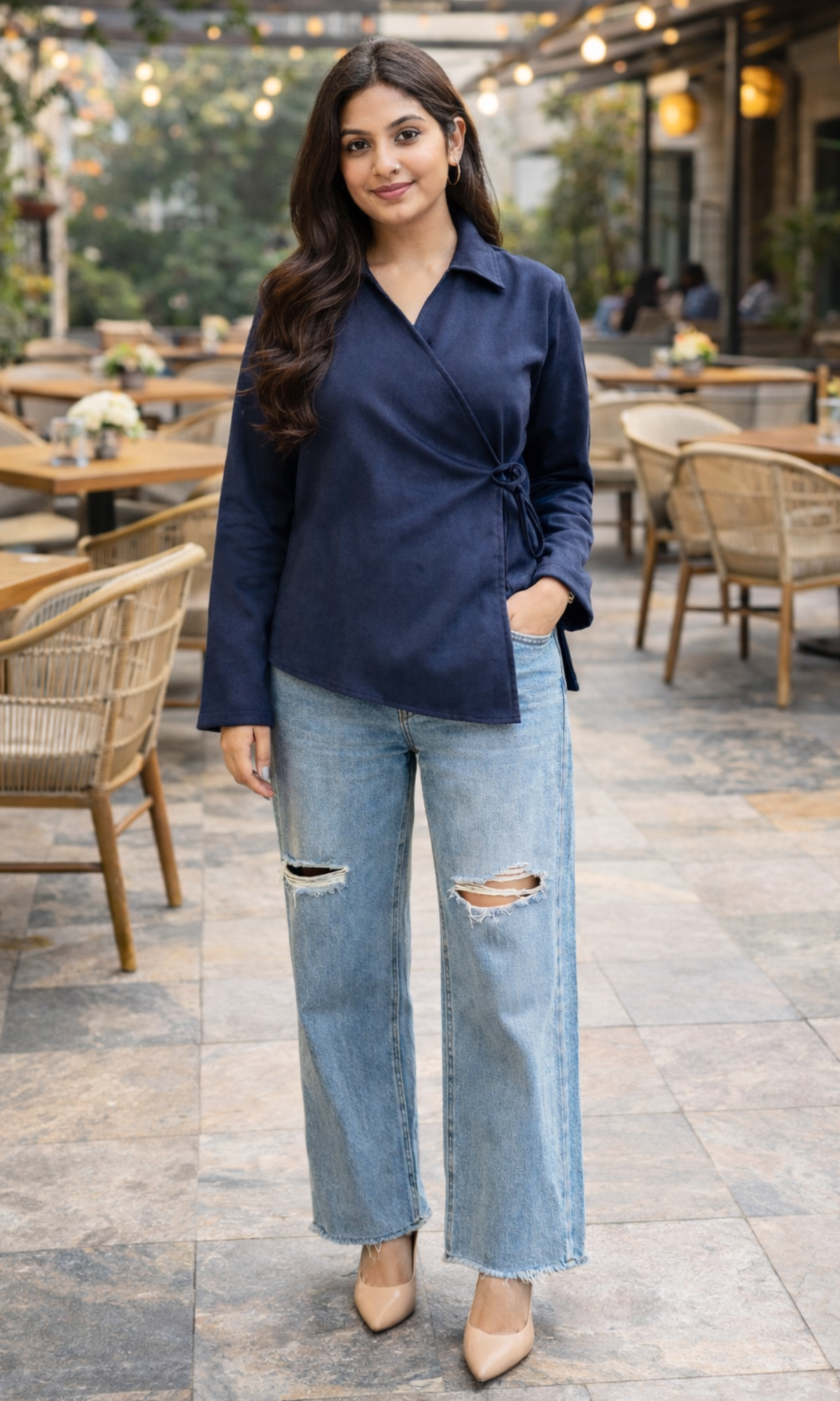 Blue Suede Kimono Top