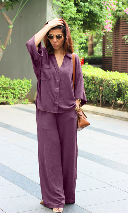 Easy-breezy in this purple co-ord set.