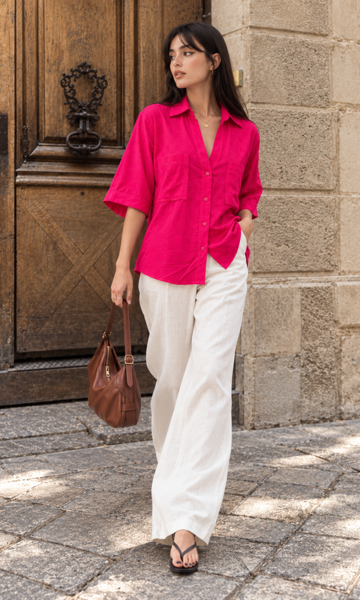 Berry Magenta Diamond Jacquard Loose Shirt