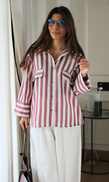 Burgundy Stripe Utility Shirt