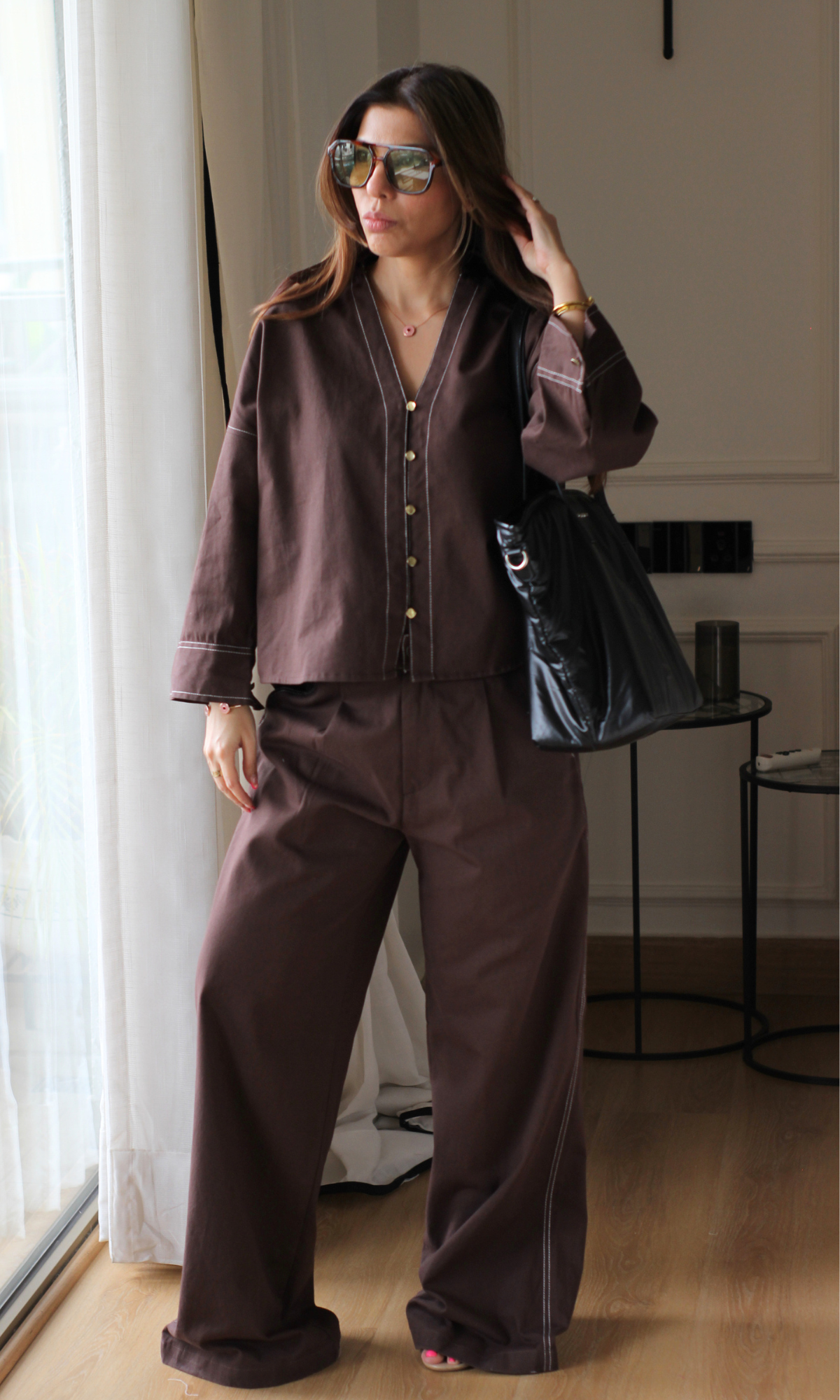 Dark Brown Button-Down Denim Co-ord