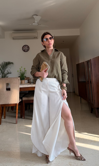 Olive Lurex Flowing Shirt
