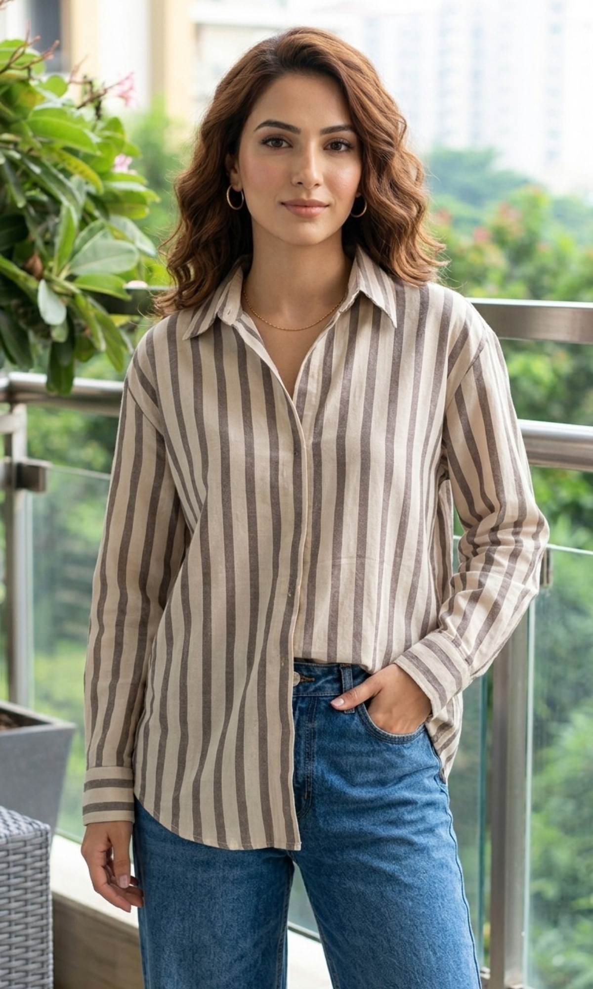 Taupe Smoke Striped Shirt